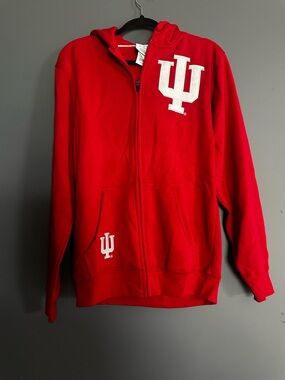 Champion Red Full-Zip Hoodie with White IU Logos